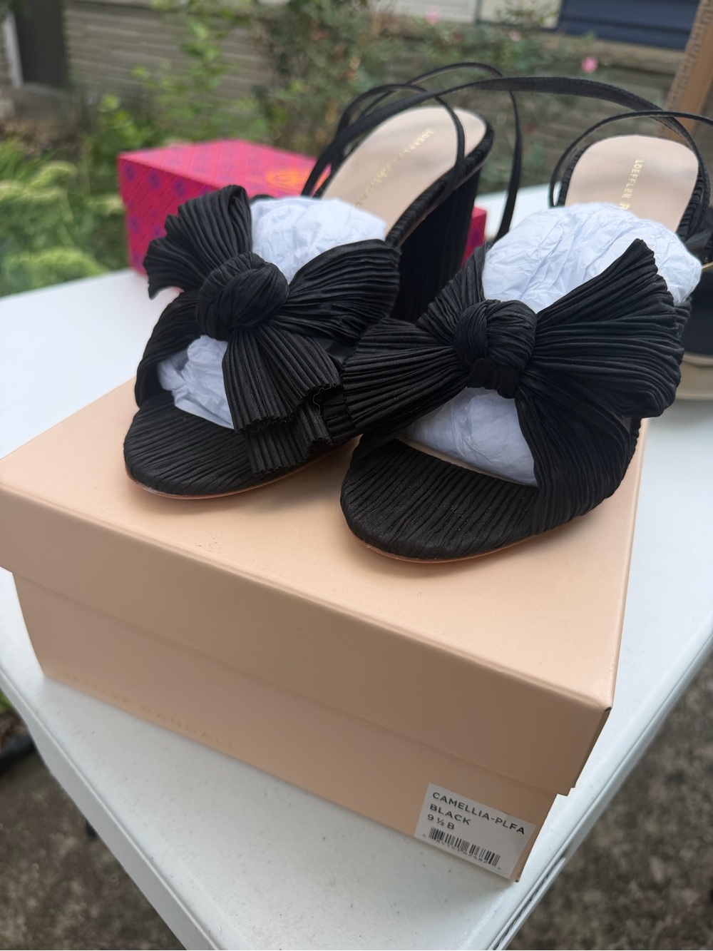 Loeffler Randall Black Pleated Bow Slingback Heels